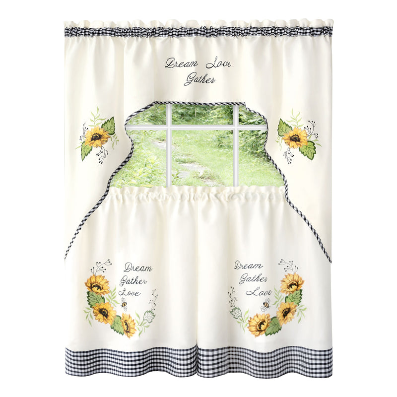 Sunflower Picnic Embellished Tier and Swag Curtain Set - 58x24