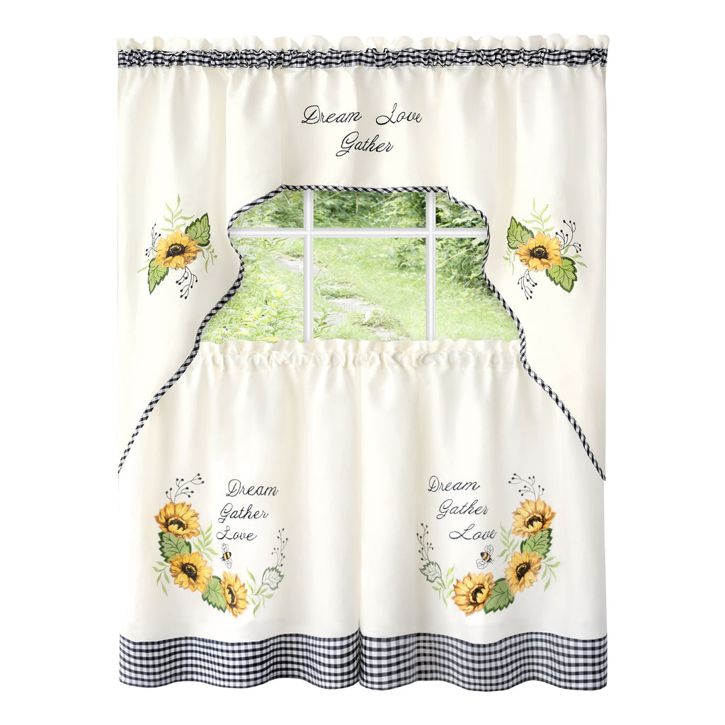 Sunflower Picnic Embellished Tier and Swag Curtain Set - 58x36