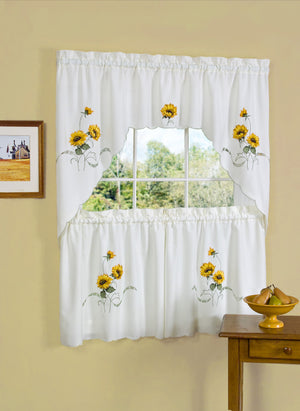 Sunshine Embellished Tier and Swag Window Curtain Set - 58x24