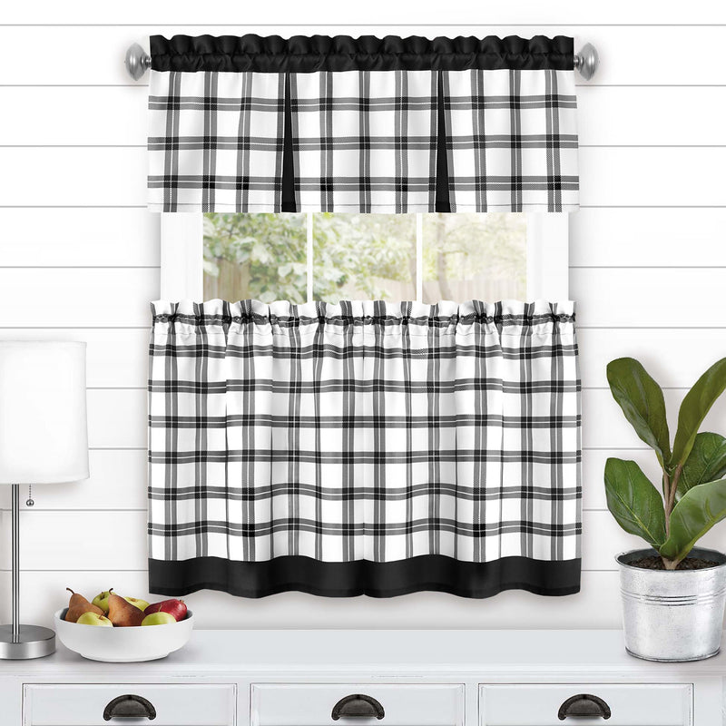 Tate Tier and Valance Window Curtain Set - 58x24 - Black