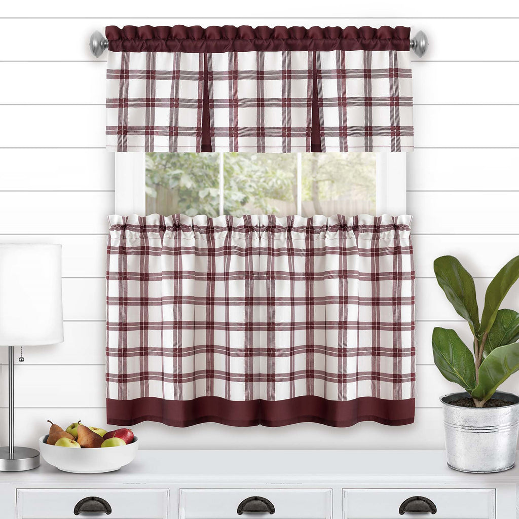 Tate Tier and Valance Window Curtain Set - 58x36 - Burgundy