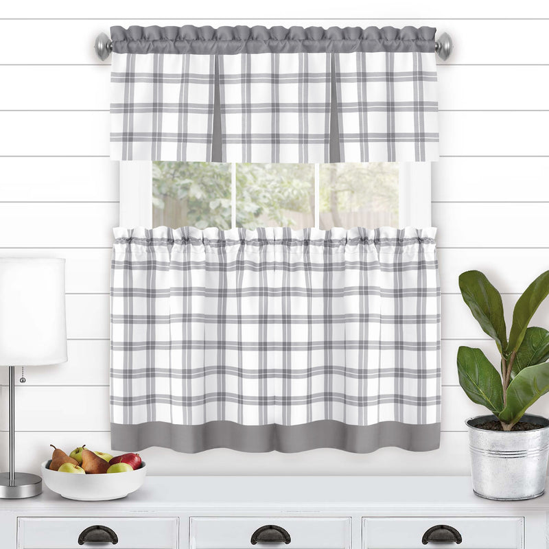 Tate Tier and Valance Window Curtain Set - 58x24 - Grey