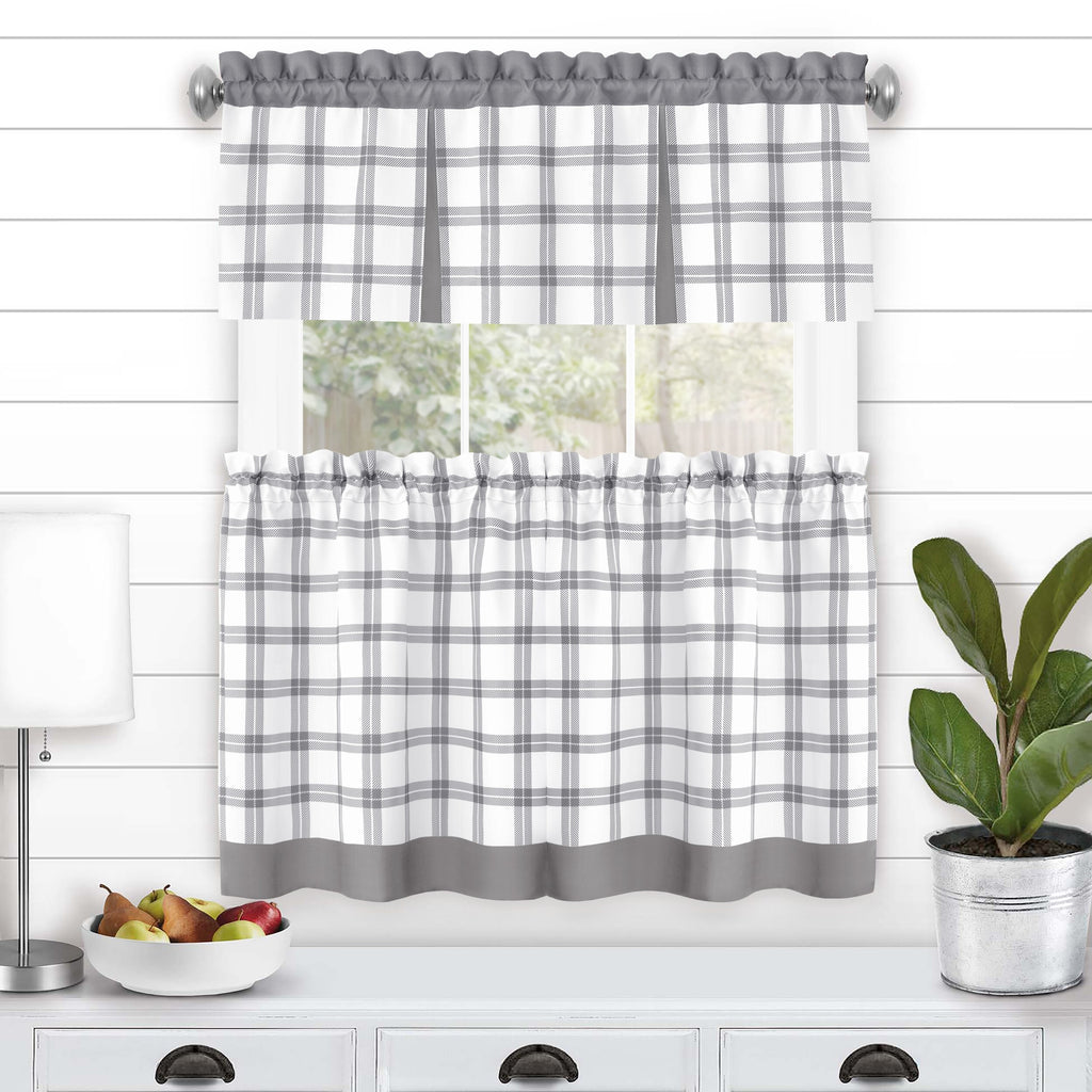 Tate Tier and Valance Window Curtain Set - 58x36 - Grey