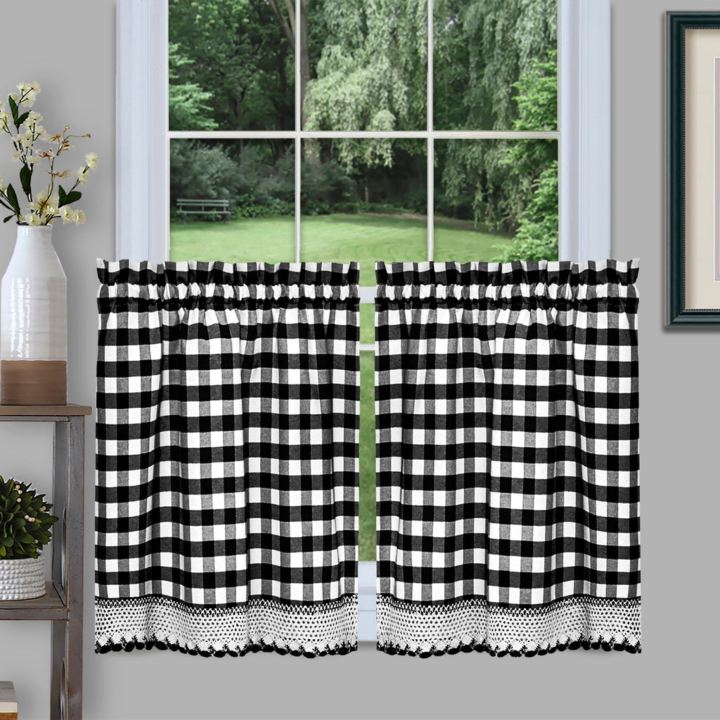 Buffalo Check Window Curtain Tier Pair - 58x24 - Black