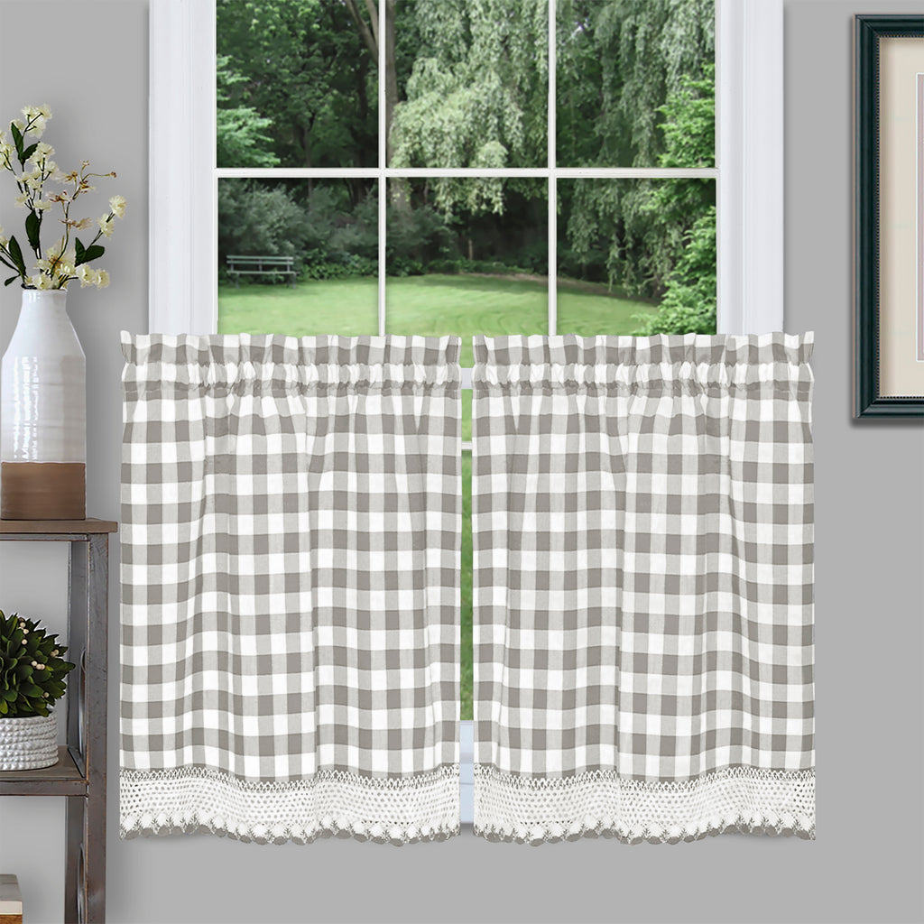 Buffalo Check Window Curtain Tier Pair - 58x24 - Grey