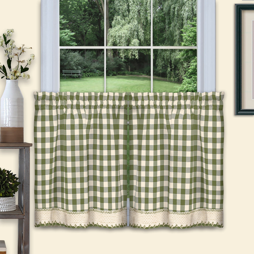 Buffalo Check Window Curtain Tier Pair - 58x24 - Sage