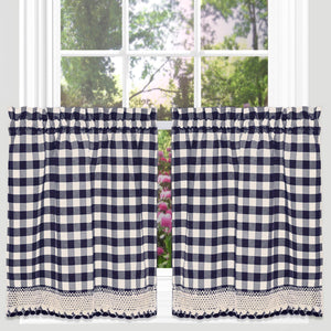 Buffalo Check Window Curtain Tier Pair - 58x24 - Navy