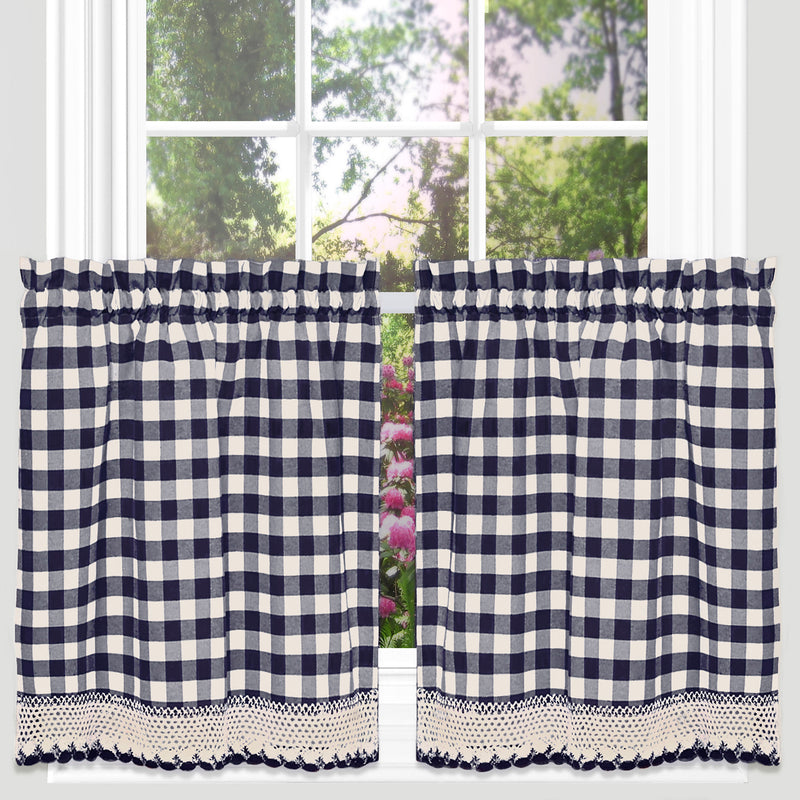 Buffalo Check Window Curtain Tier Pair - 58x24 - Navy