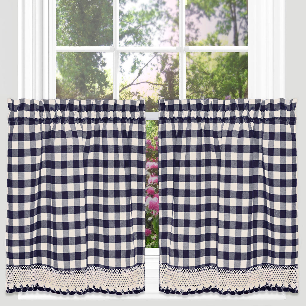 Buffalo Check Window Curtain Tier Pair - 58x36 - Navy