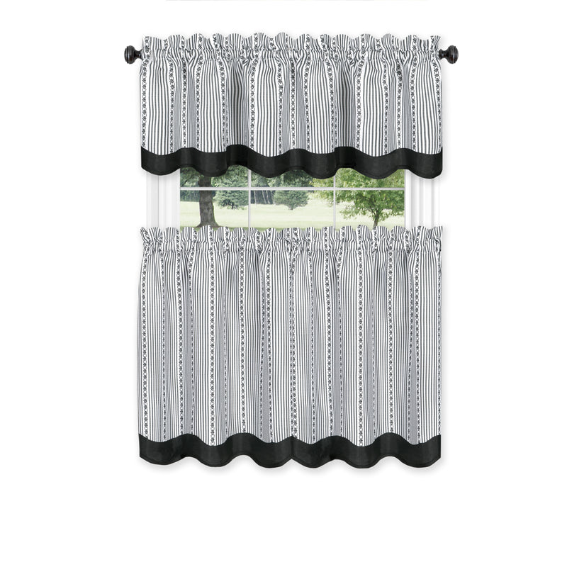 Westport Window Curtain Tier Pair and Valance Set - 58x24 - Black/White