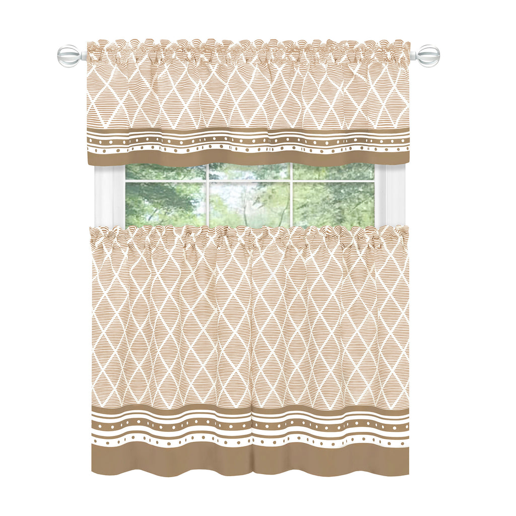 Boho Printed Tier & Valance Set - 58x24 Inch - Mocha