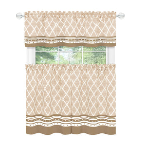 Boho Printed Tier & Valance Set - 58x36 Inch - Mocha