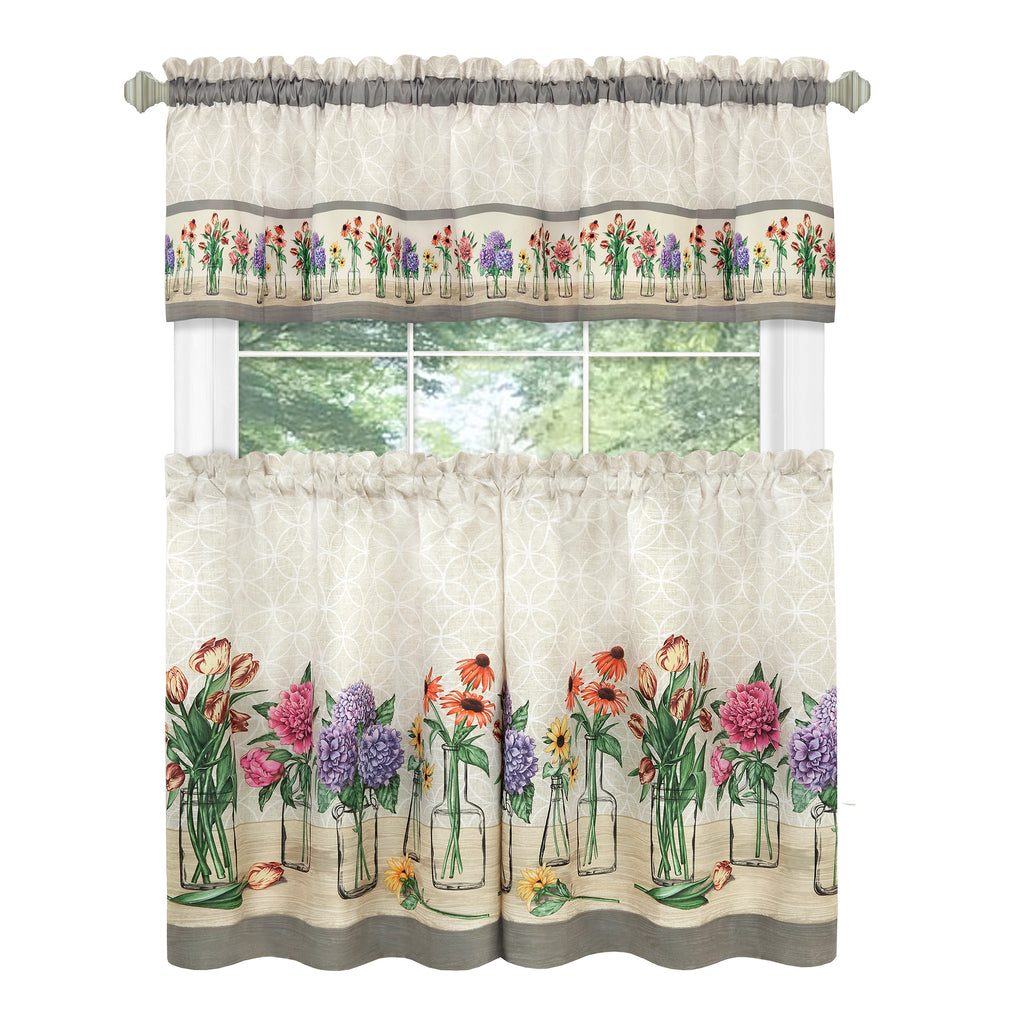 Garden Blooms Printed Tier & Valance Set - 58x24 Inch Multi