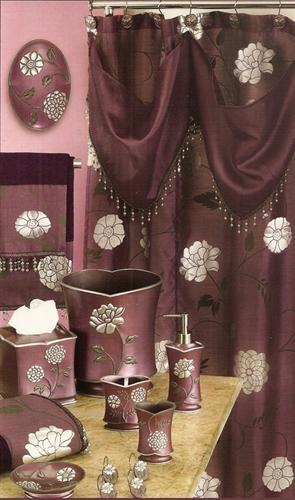 Avantie Purple Shower Curtain with Valance - 5PC Bath Accessory Set