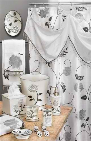 Avantie White Shower Curtain with Valance - 3PC Towel Set
