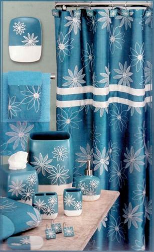 Daisy Stitch Shower Curtain Turquoise - Shower Hooks