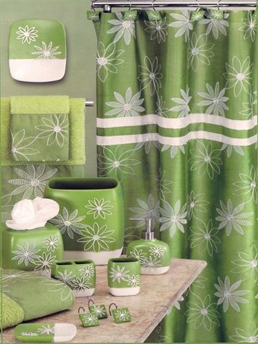 Daisy Stitch Shower Curtain Lime - 5PC Bath Accessory Set