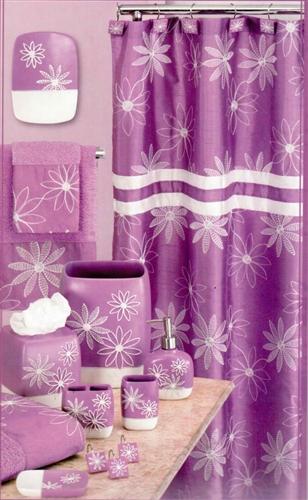 Daisy Stitch Shower Curtain Lilac - 5PC Bath Accessory Set