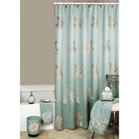 Flower Blossom Aqua Shower Curtain - 3PC Towel Set