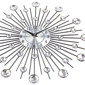 Vintage Metal Art Crystal Sunburst Wall Clock Luxury Diamond Large Morden Wall Clock Clock Design Home Decor
