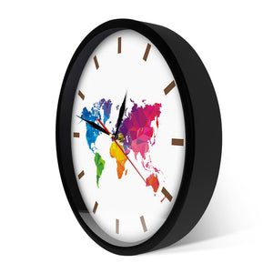World Map 12 Inch Diameter Wall Clock  Multi Colored Continents Of The World Wall Art