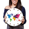World Map 12 Inch Diameter Wall Clock  Multi Colored Continents Of The World Wall Art