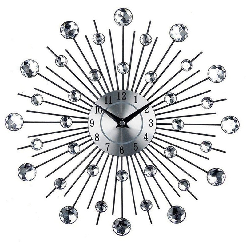 Vintage Metal Art Crystal Sunburst Wall Clock Luxury Diamond Large Morden Wall Clock Clock Design Home Decor