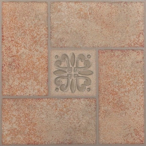 Nexus Beige Terracotta Motif Center 12x12 Self Adhesive Vinyl Floor Tile - 20 Tiles/20 sq Ft.