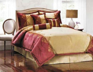 Danbury 7 PC Queen Size Comforter Set Red Gold - Valance
