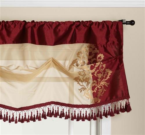 Danbury Embroidered Valance Burgundy and Gold - Window Panel