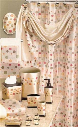 Sunset Dots Gold Shower Curtain with Valance - 5PC Bath Accessory Set